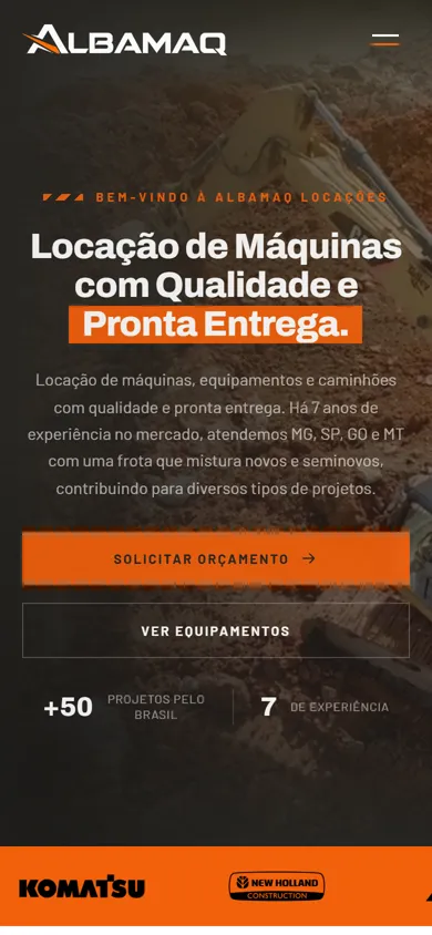Landing page da Albamaq Locações no celular