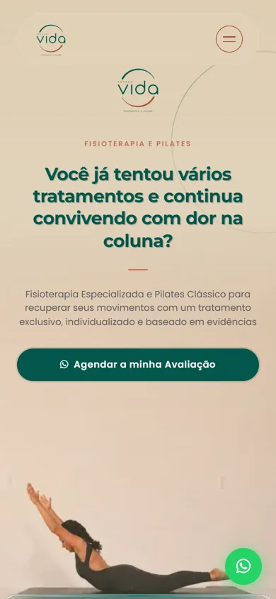 Landing page do Espaço Vida no celular
