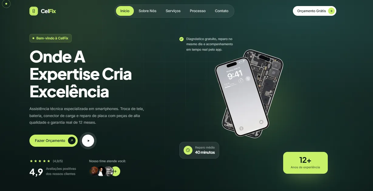 Celfix: site institucional para assistência técnica de smartphones, desenvolvido por Carlos Resende